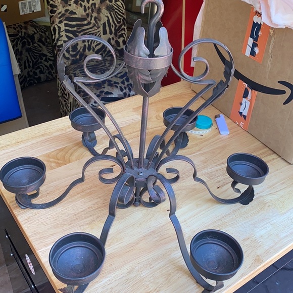 Chandelier Candles Hanging or Table Display Brown Metal vintage Home Decor